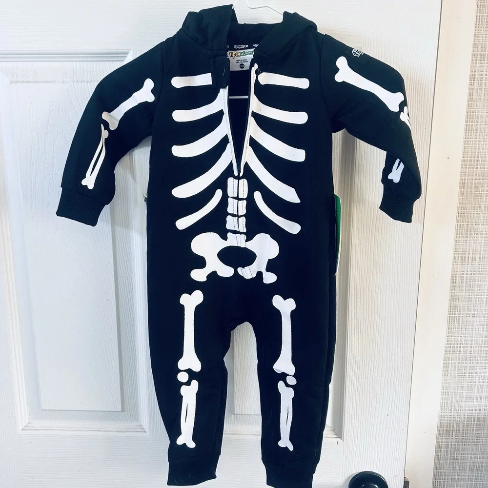 Halloween Skeleton Costume Tipsy Elves 12 Months Baby New Hood Black & White AAA